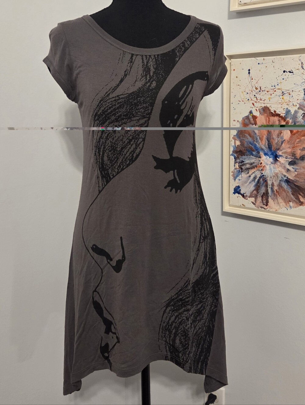 Promod Gray Mini Dress with Black Face Graphic